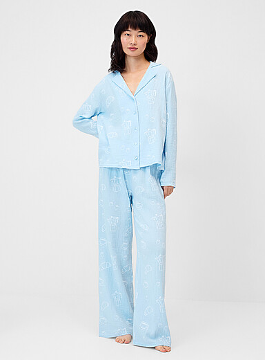 Miiyu Patterned Blue Cute pattern gauze pyjama set for women