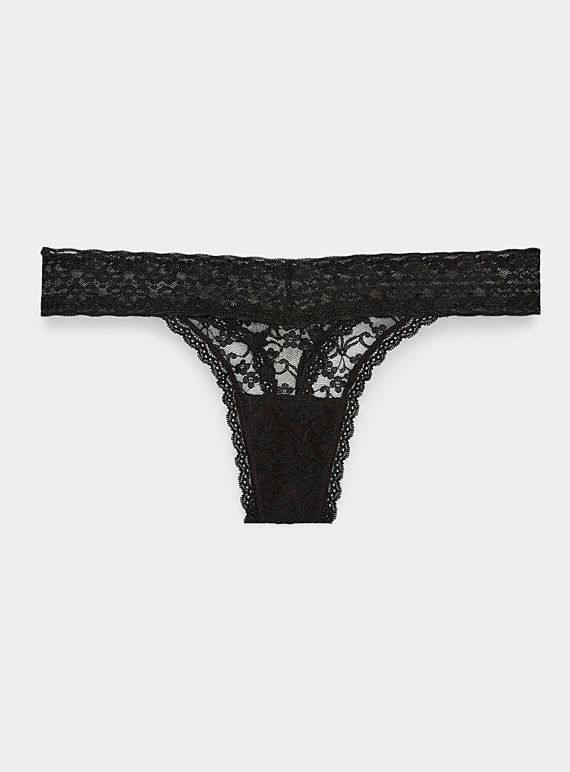 Miiyu Black Floral lace thong for women