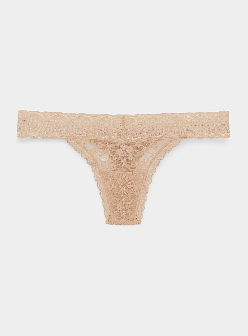 Miiyu Ivory/Cream Beige Floral lace thong for women