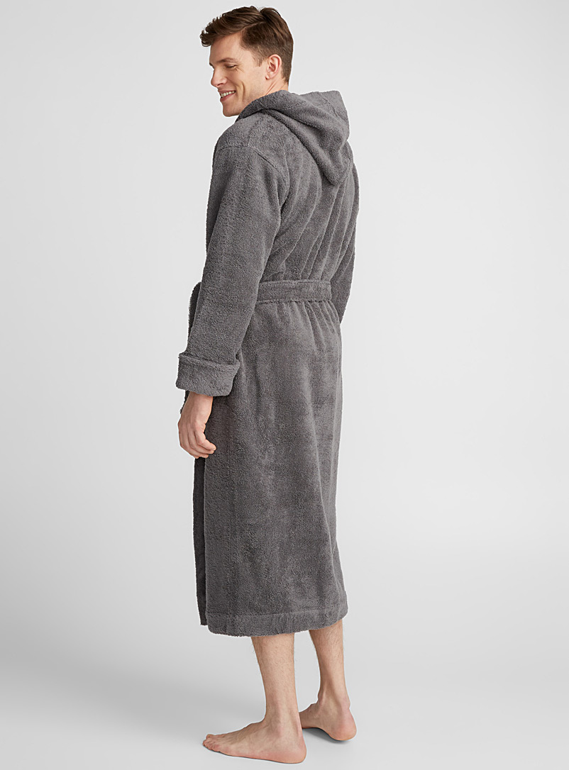 Le 31 Charcoal Hooded terry robe for men