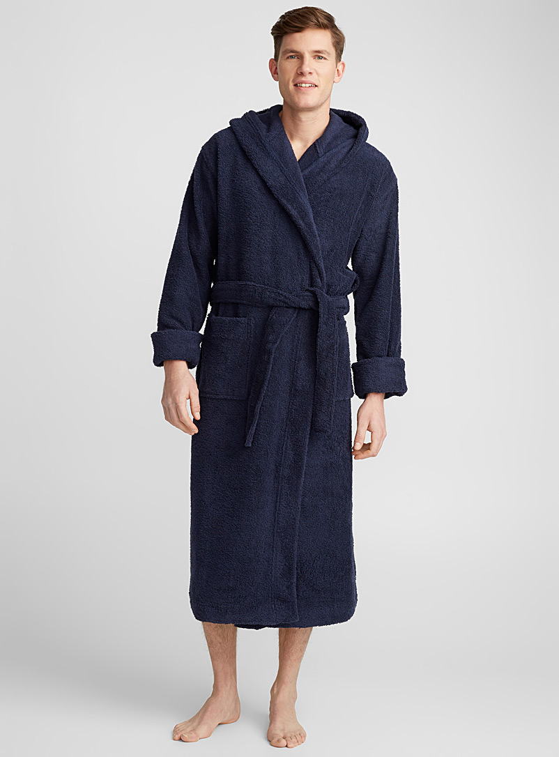 Le 31 Marine Blue Terry hooded robe for men