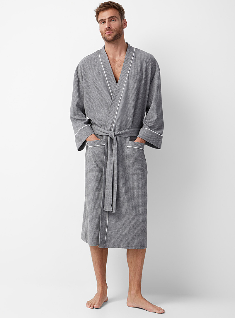 Le 31 Grey Essential waffle robe for men