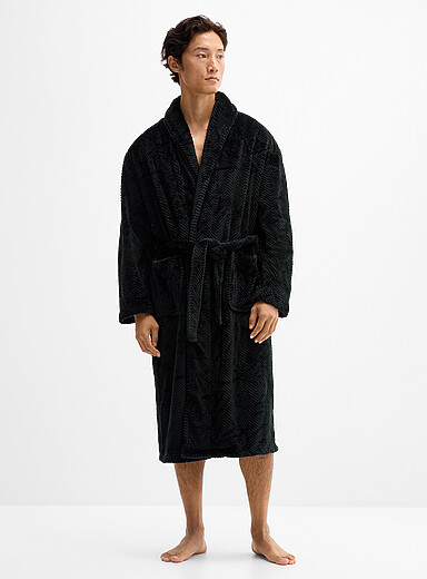 Le 31: La robe de chambre ultradouce chevrons Noir pour homme