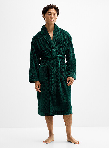 Le 31 Green Ultra-soft herringbone bathrobe for men
