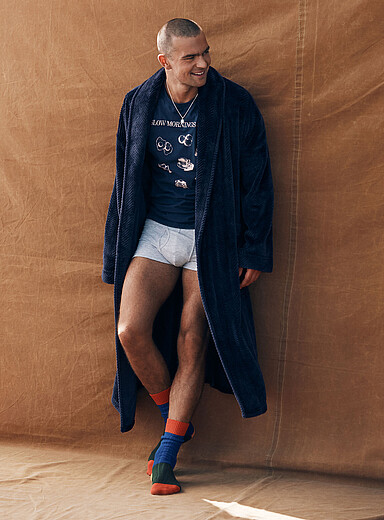 Herringbone plush bathrobe