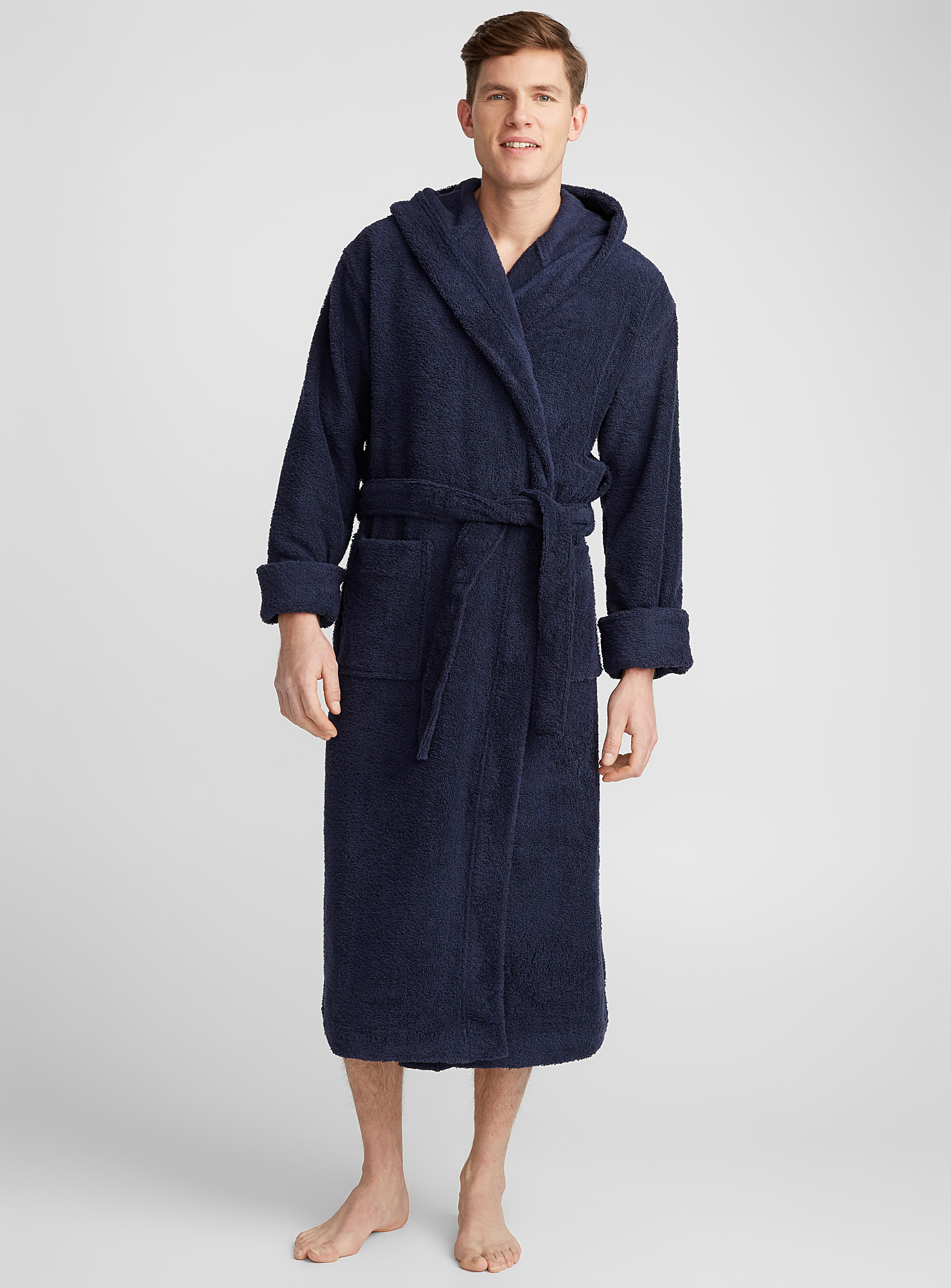 Le 31 Hooded Terry Robe In Marine Blue