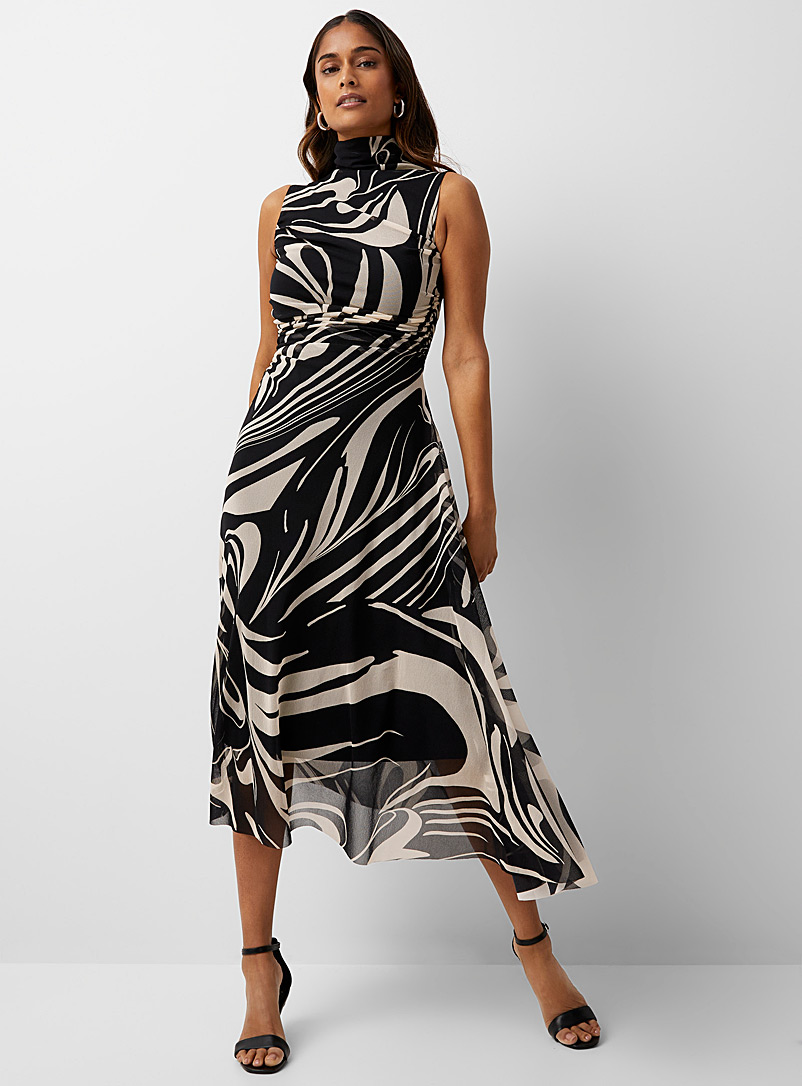 FUZZI: La robe tulle fusion contraste Blanc et noir pour femme
