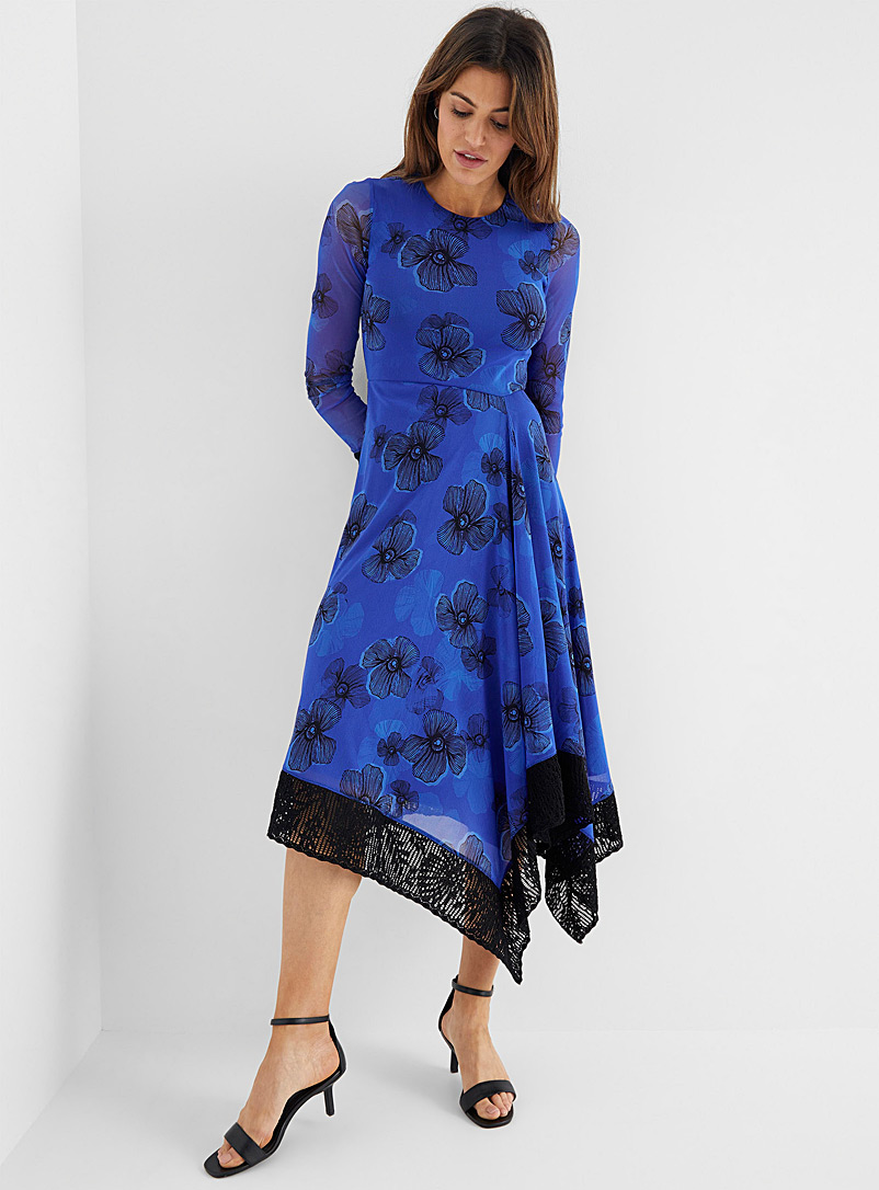 FUZZI: La robe tulle jardin saphir Bleu à motifs pour femme