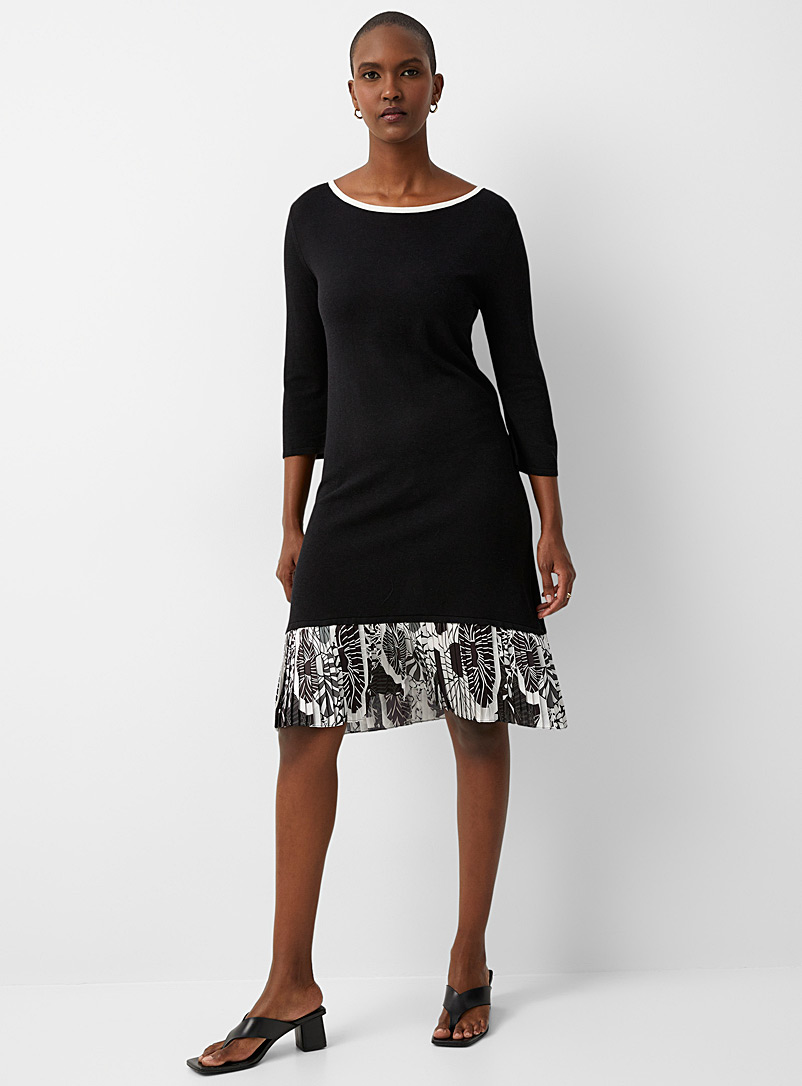 FUZZI Patterned Black Pleated edging knit dress for women