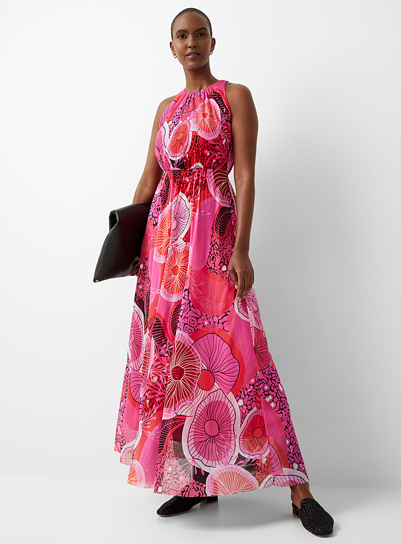 FUZZI: La robe tulle passion abstraite Rose pour femme