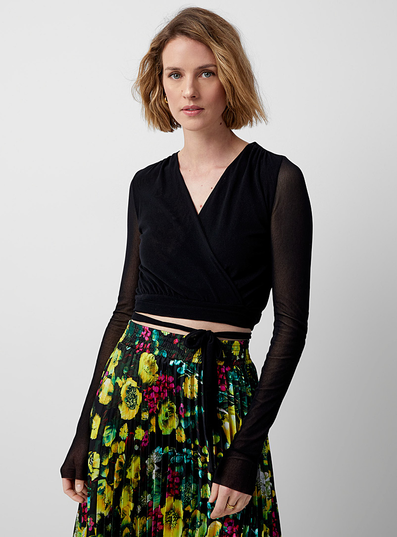 FUZZI Black Tulle cropped crossover dress for women