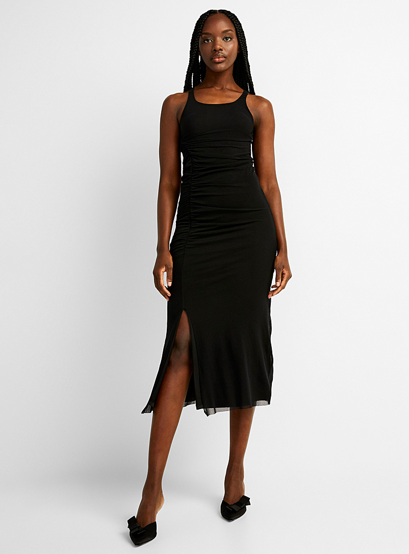 FUZZI Black Tulle ruched dress for women