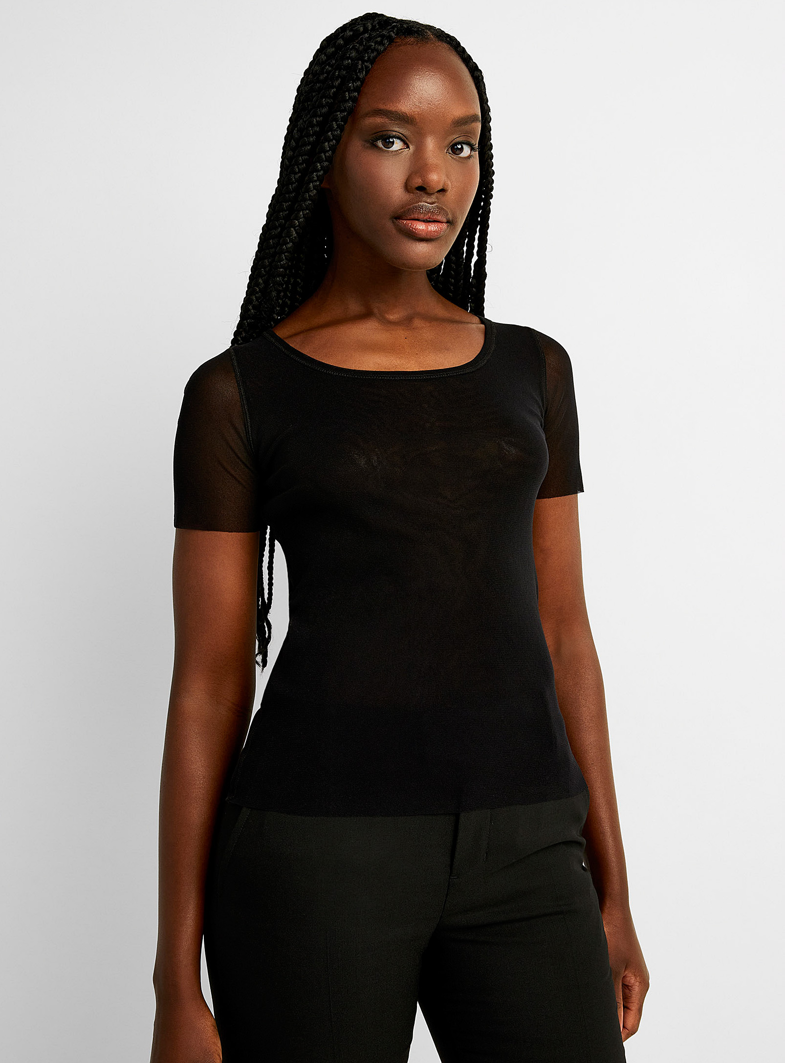 Fuzzi Airy Tulle Top In Black