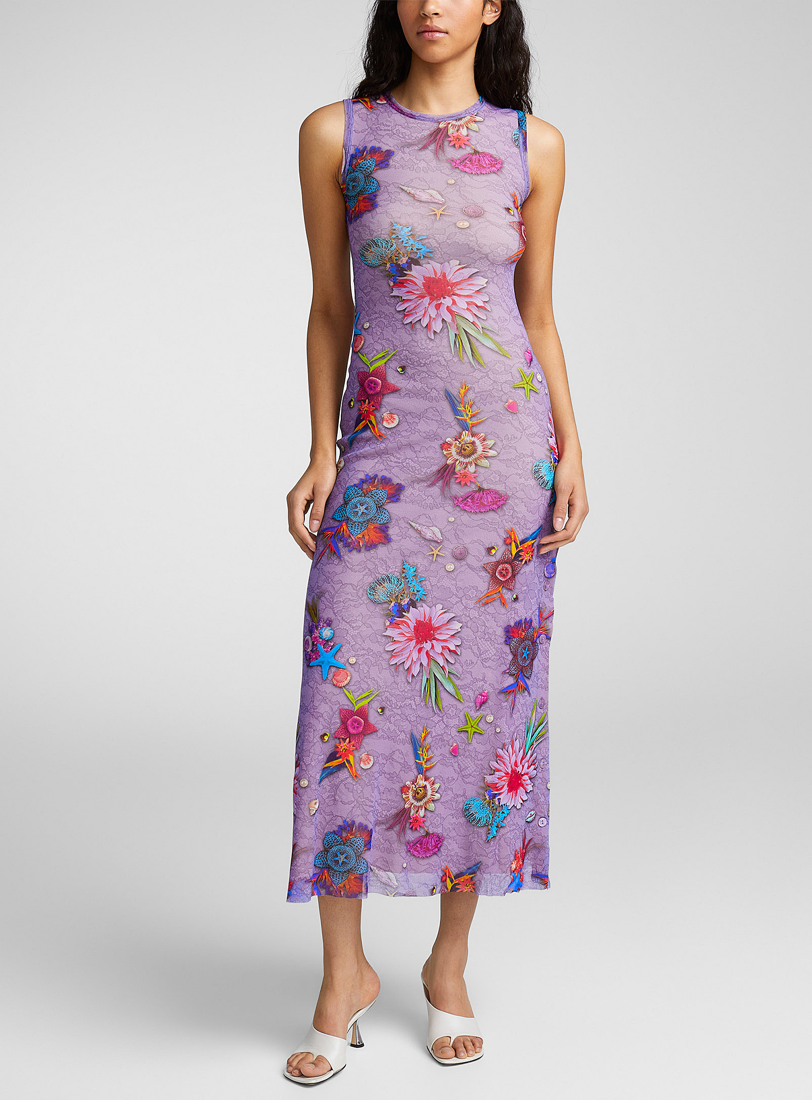 FUZZI - Women's Colourful flora tulle dress