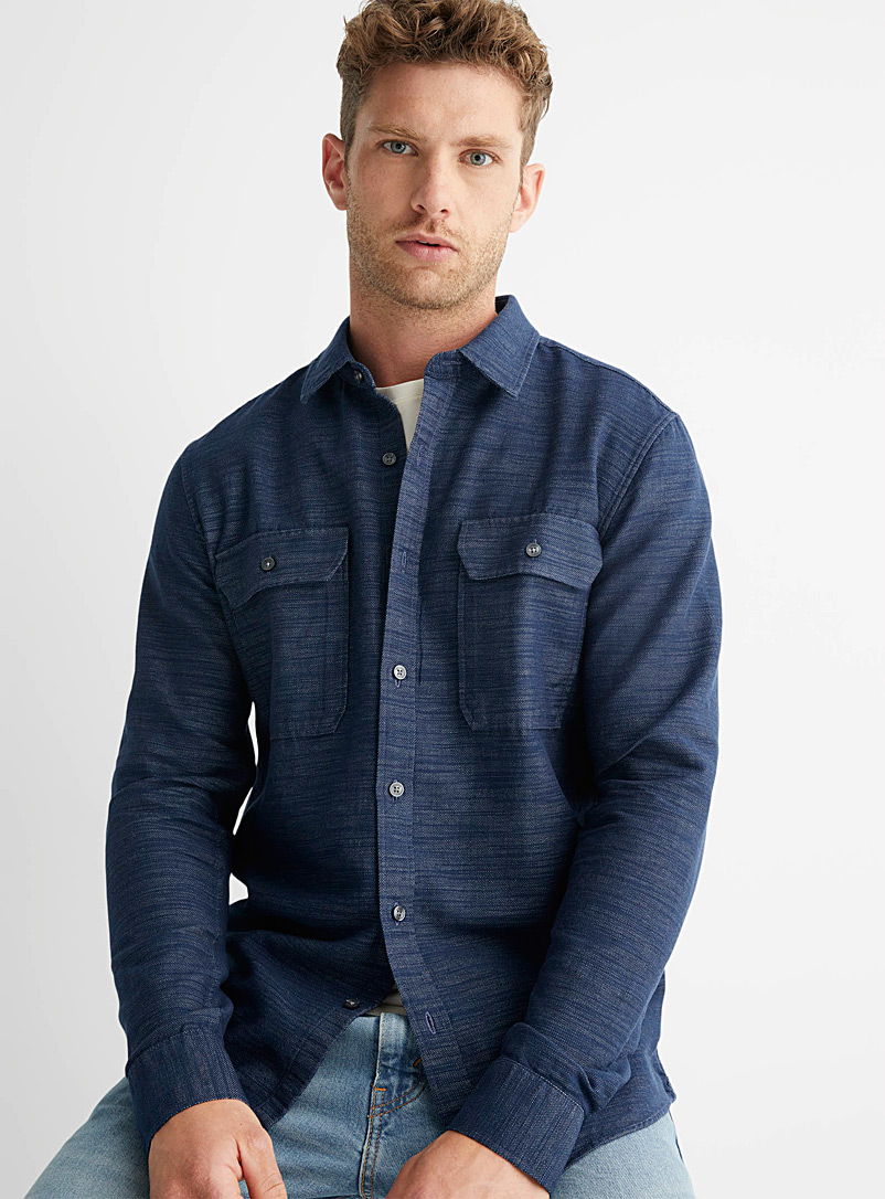 Michael Kors Marine Blue Chambray knit shirt Slim fit for men