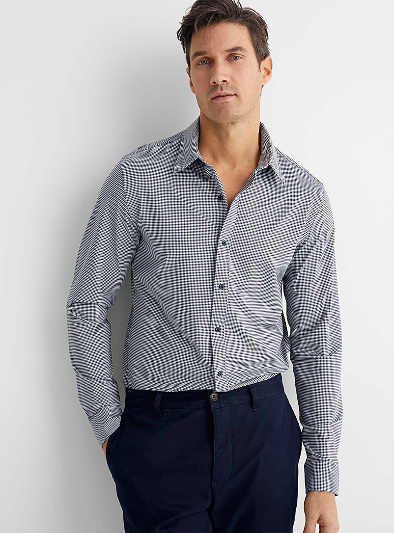 Michael Kors Dark Blue Micro-gingham stretch shirt Slim fit for men