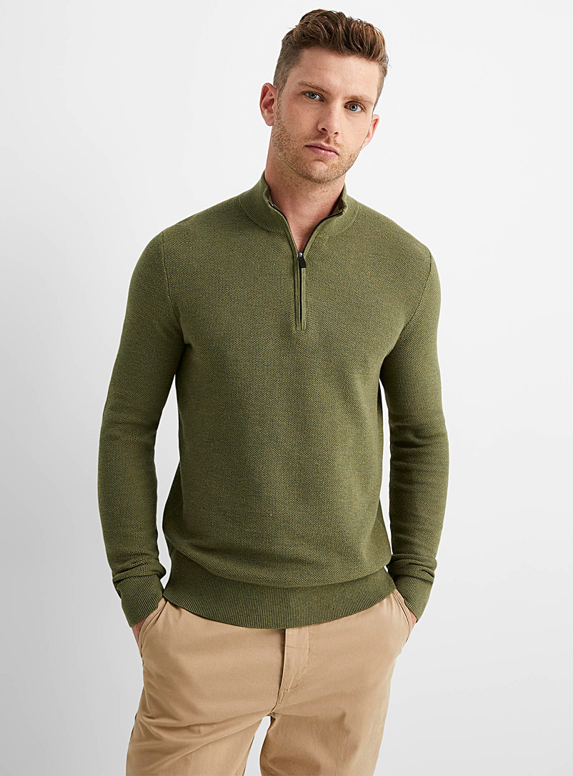 Michael Kors Green Half-zip piqué sweater for men