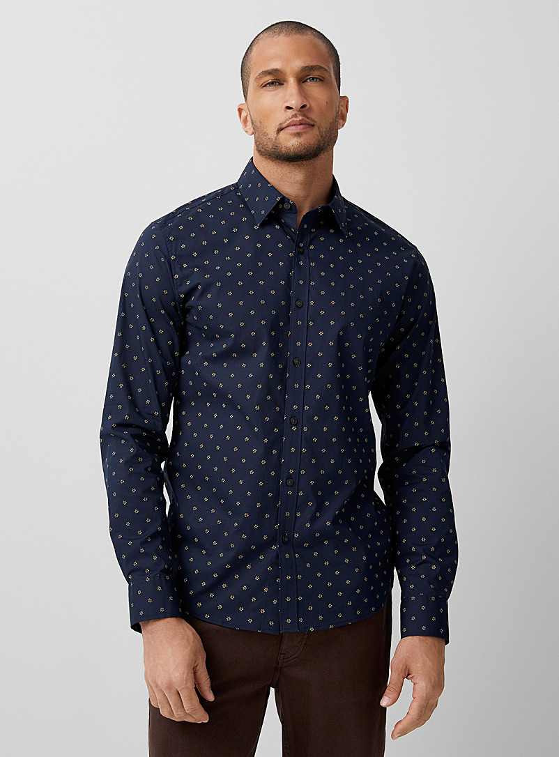 Michael Kors Marine Blue Abstract daisy shirt Slim fit for men