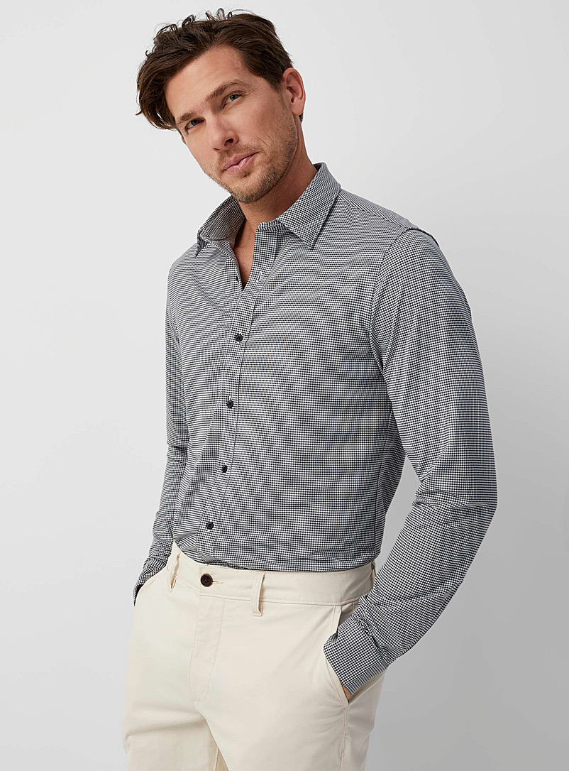 Michael Kors Black Micro-gingham stretch shirt Slim fit for men