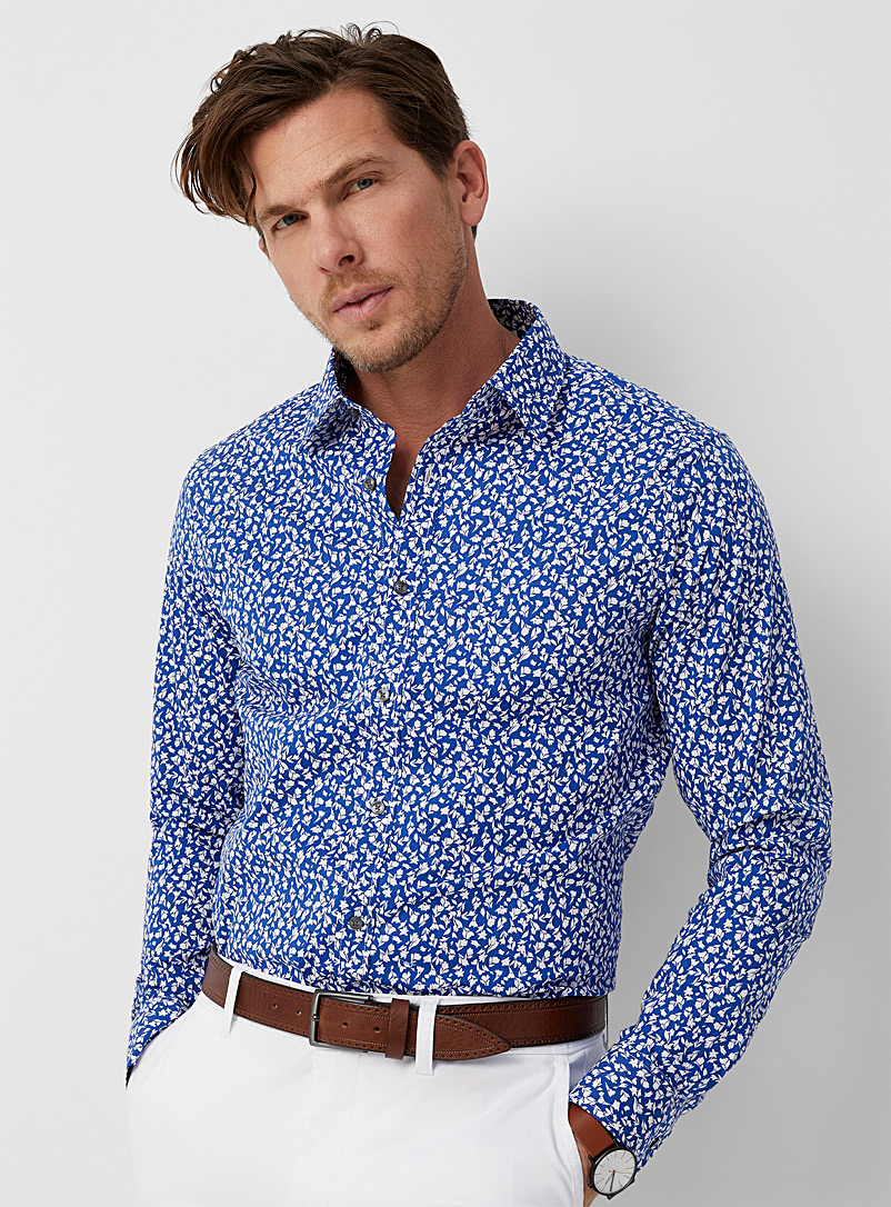 Michael Kors Sapphire Blue Mini-flower blue shirt Slim fit for men