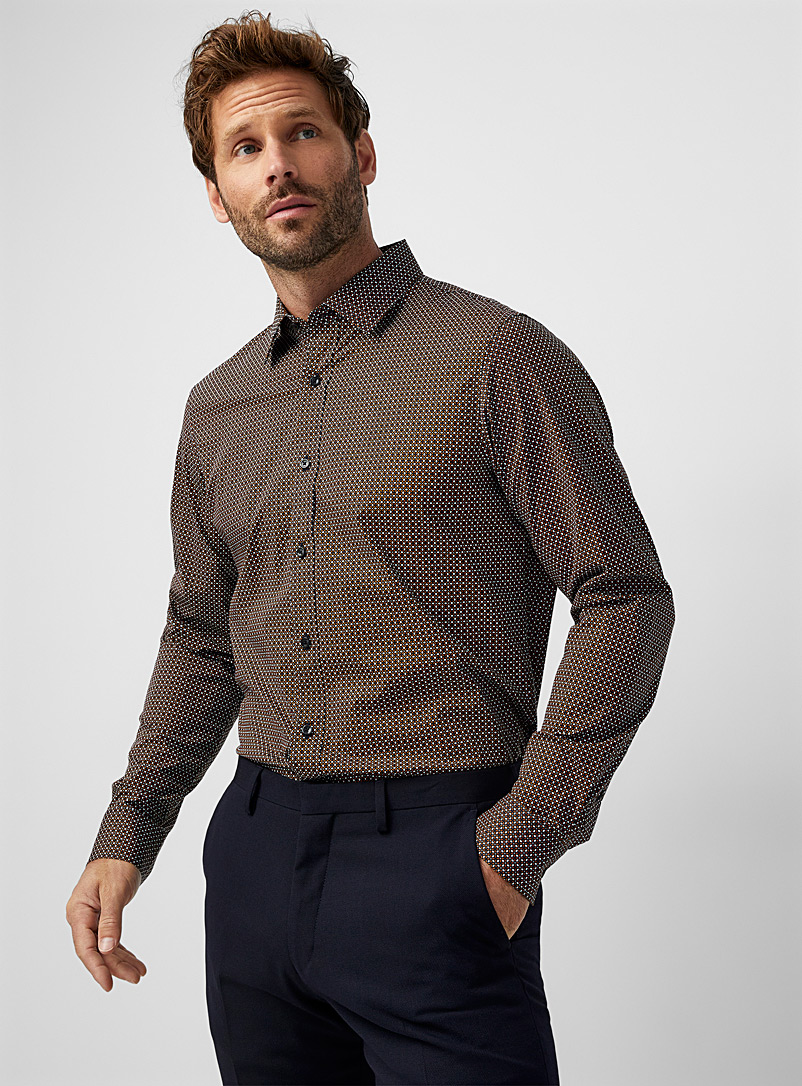 Michael Kors Navy and Red Ochre accent mosaic shirt Modern fit for men