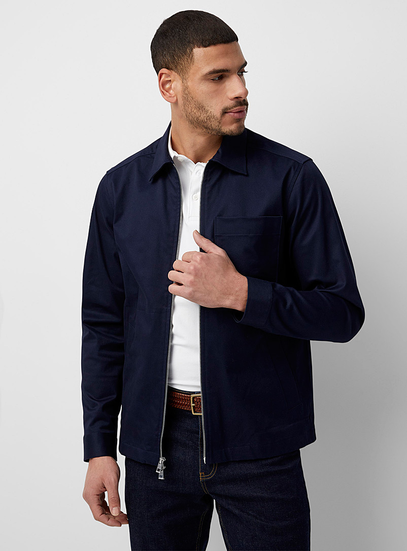 Michael Kors Navy/Midnight Blue Twill zip-up overshirt for men