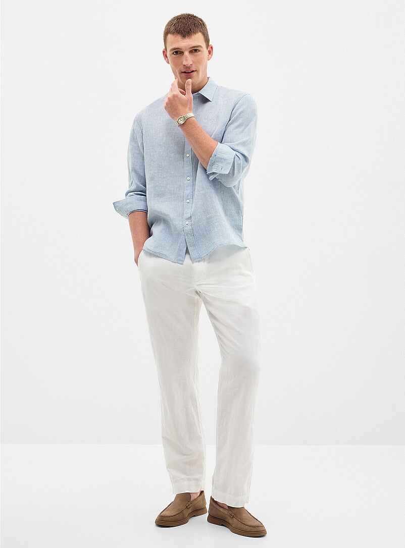 Michael Kors White Minimalist pure linen shirt <b>Classic fit</b> for men