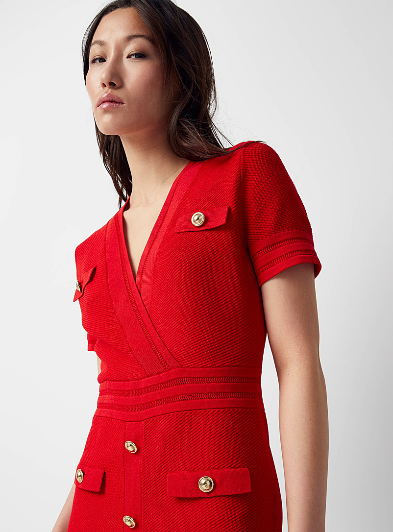 Michael      Michael Kors: La robe tricot écarlate boutons dorés Rouge pour femme