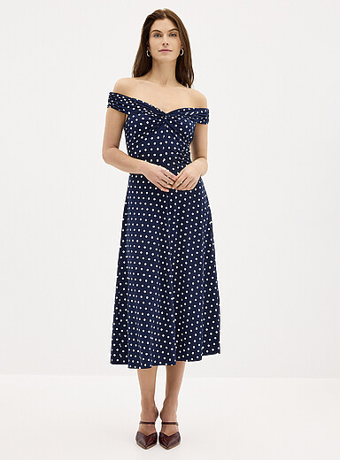 Polka dot off-the-shoulder jersey dress