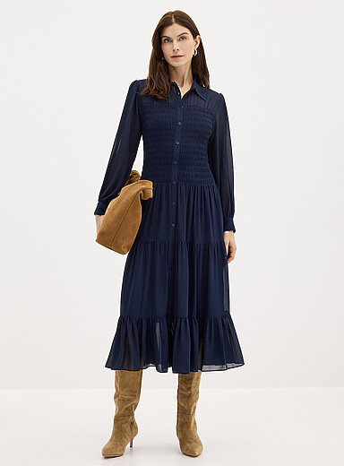La robe chemise smock&eacute;e cr&ecirc;pe vaporeux