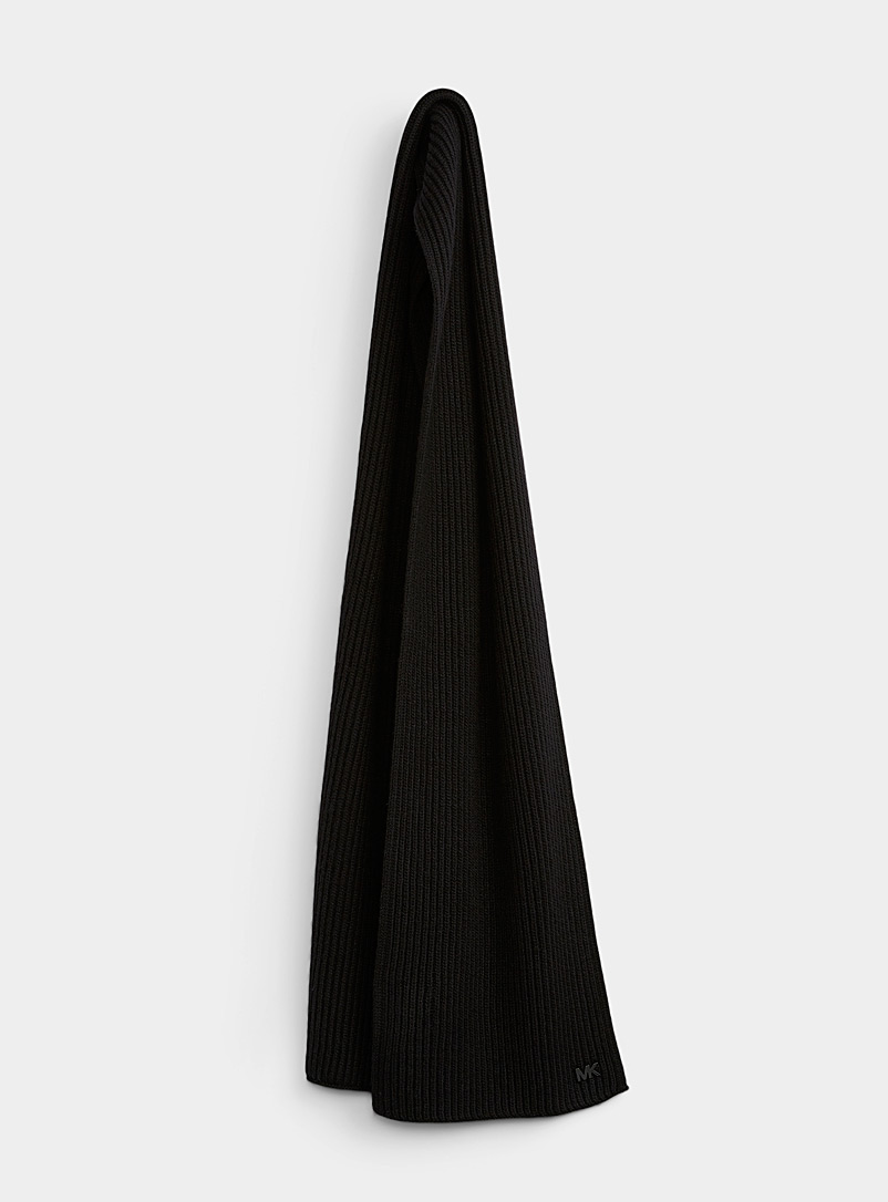 Michael Kors Black Solid wide-rib knit scarf for men