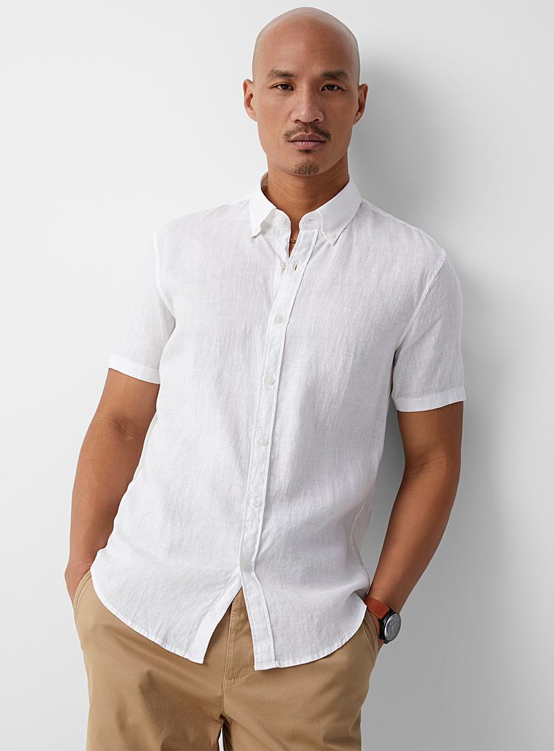 Michael Kors White 100% linen snow-white shirt Semi-slim fit for men