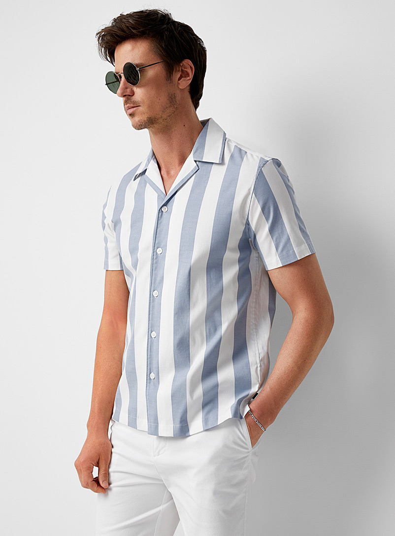 Michael Kors Patterned White Modern stripe camp shirt for men