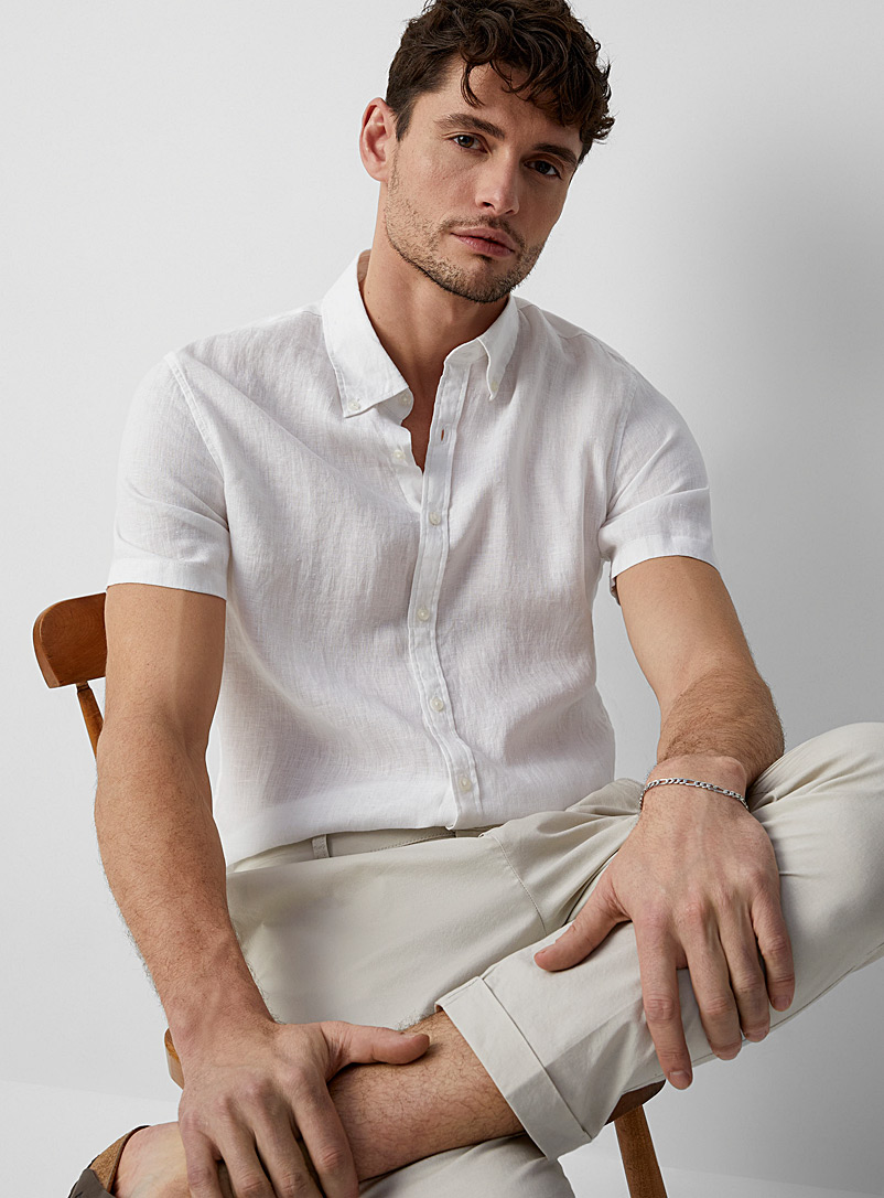 Michael Kors White Minimalist pure linen shirt for men