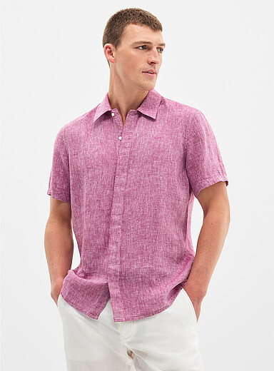 La chemise pur lin minimaliste &agrave; manches courtes <b>Coupe classique</b>