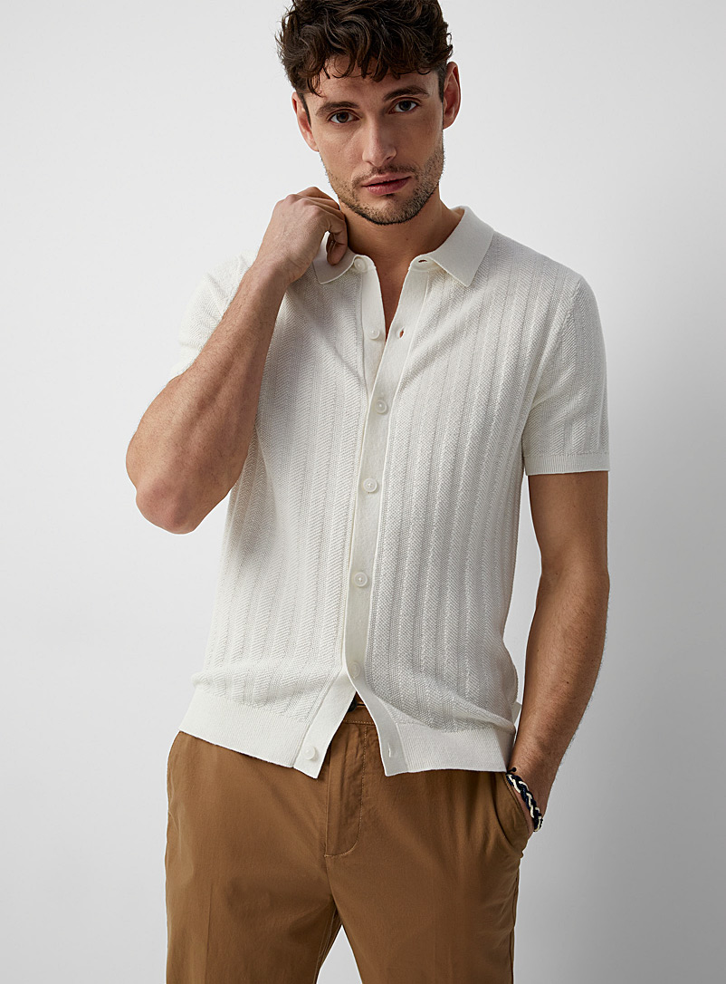 Michael Kors White Piqué stripe knit shirt for men