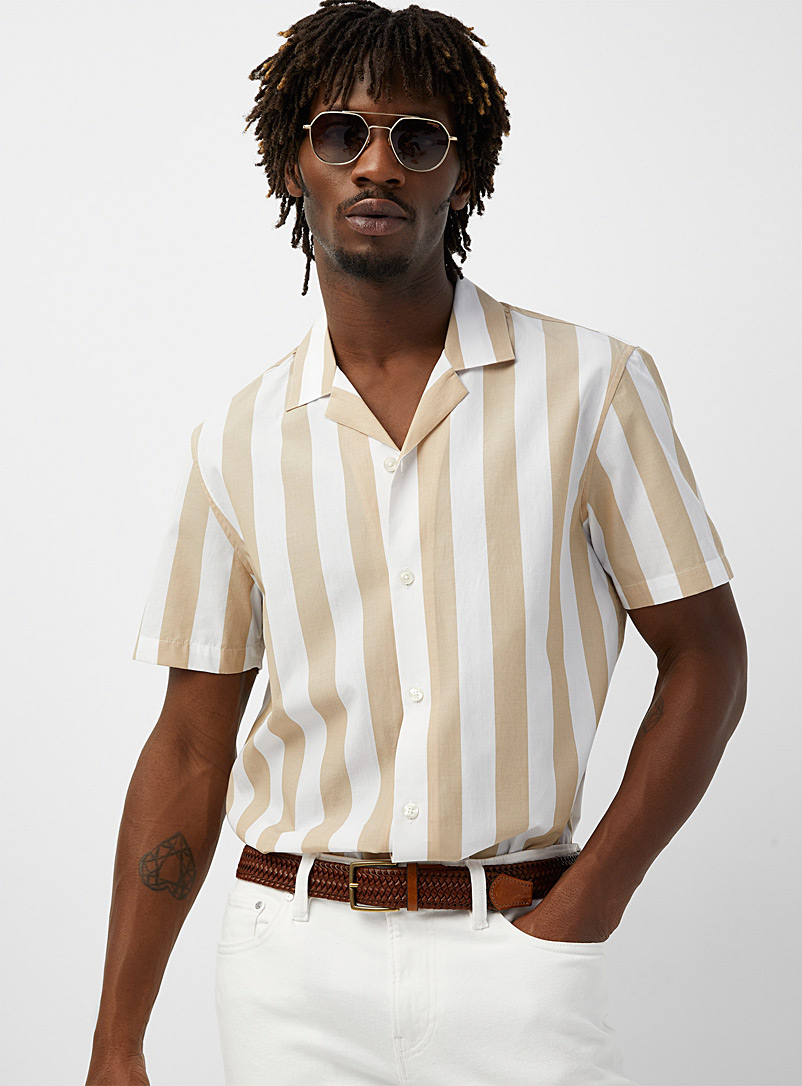 Michael Kors Khaki/Sage/Olive Sand stripe camp shirt for men