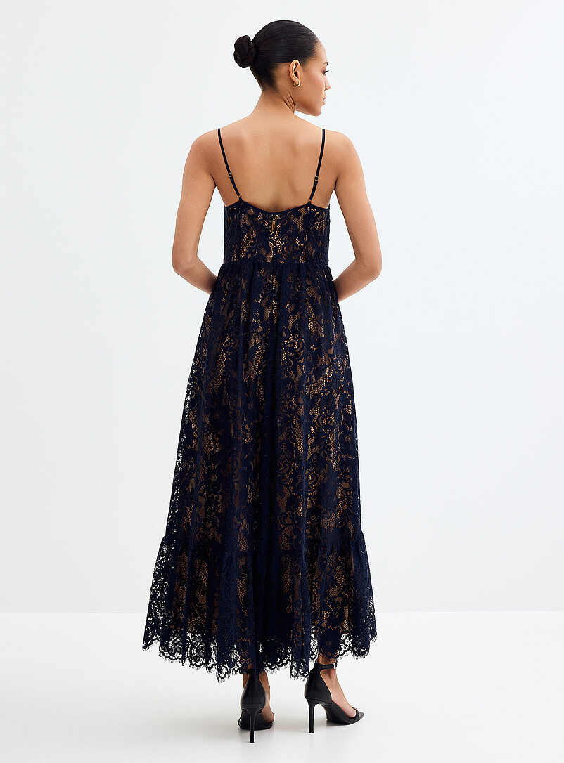 Michael      Michael Kors: La longue robe dentelle bleu minuit Bleu &agrave; motifs pour femme