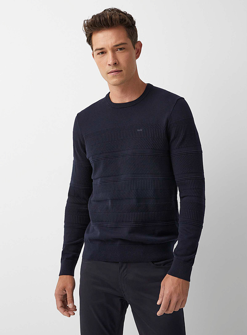 Michael Kors Dark Blue Mixed-stitch block sweater for men