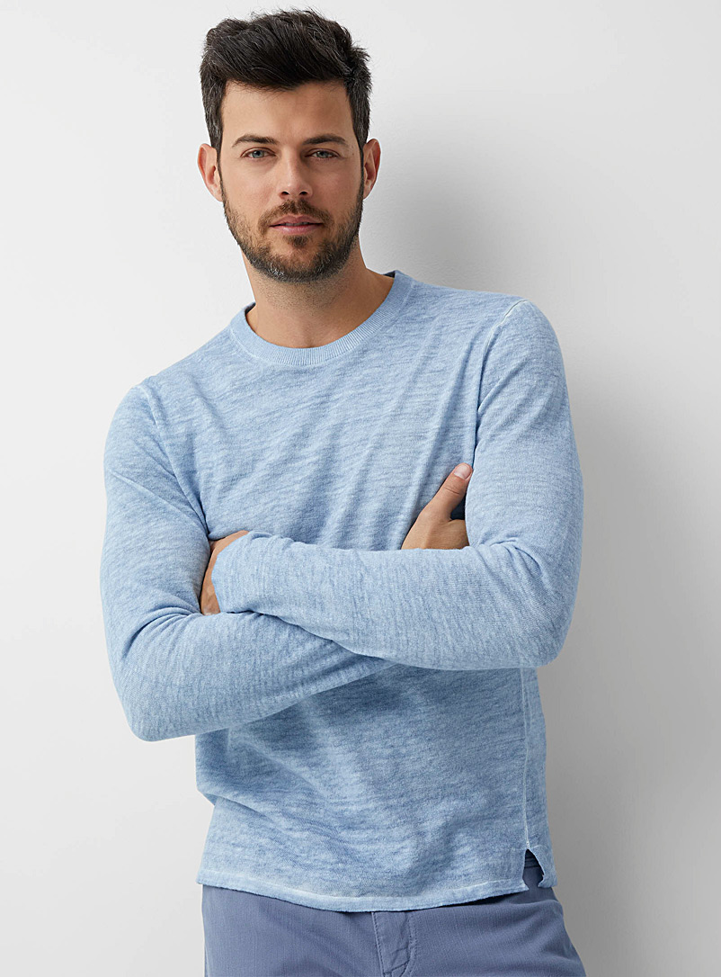 Michael Kors: Le pull tricot lin teint à la pièce Bleu pour homme