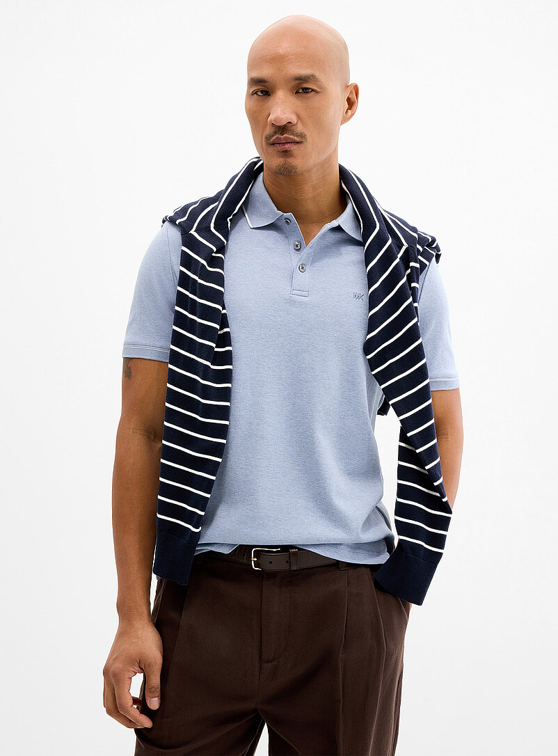 Michael Kors: Le polo jersey bordures ray&eacute;es Bleu moyen - Ardoise pour homme