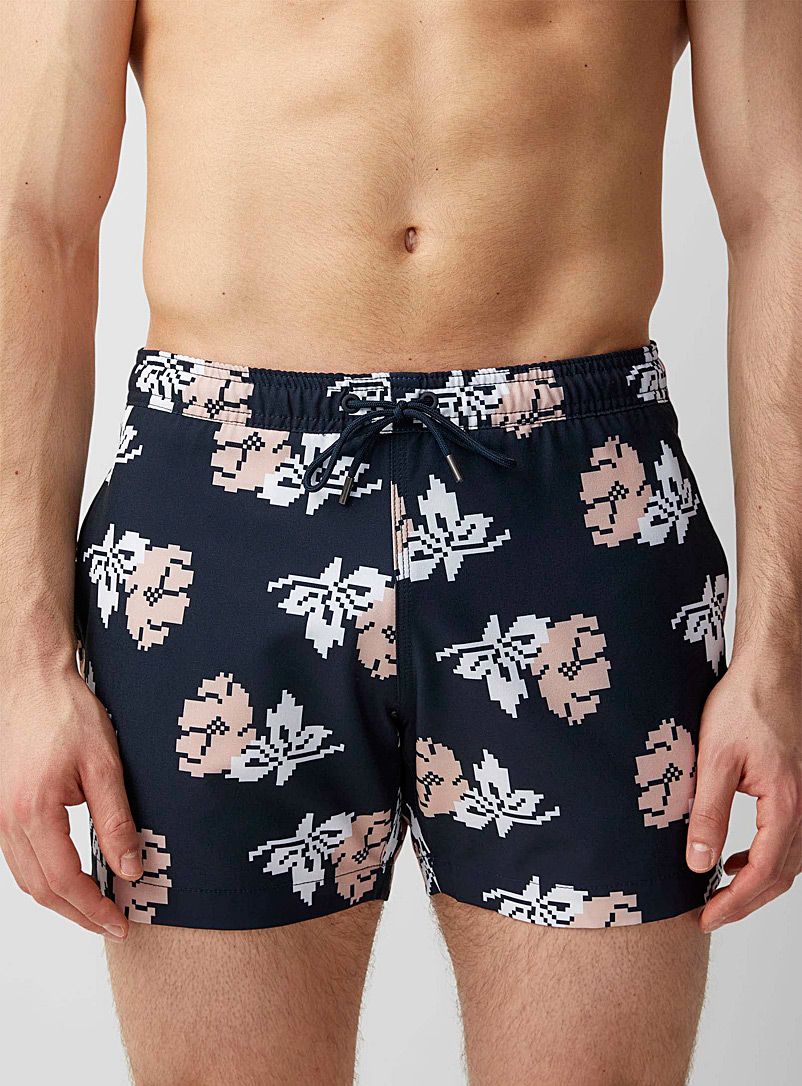 Michael Kors Marine Blue Pixelated floral swim trunk for men