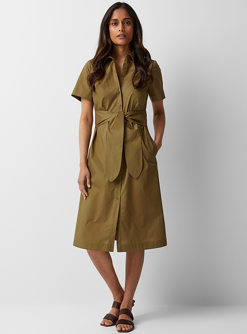 Michael      Michael Kors: La robe chemise kaki taille nouée Vert foncé-mousse-olive pour femme