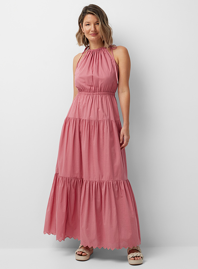 Michael      Michael Kors: La robe maxi étagée col noué Vieux rose pour femme
