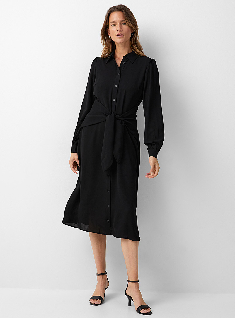 Michael      Michael Kors: La longue robe chemise taille à nouer Noir pour femme