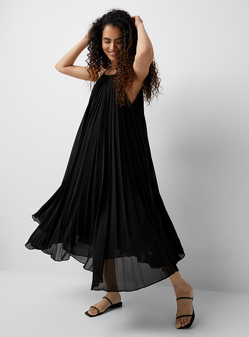 Michael      Michael Kors: La robe plissée bretelles chaînes Noir pour femme