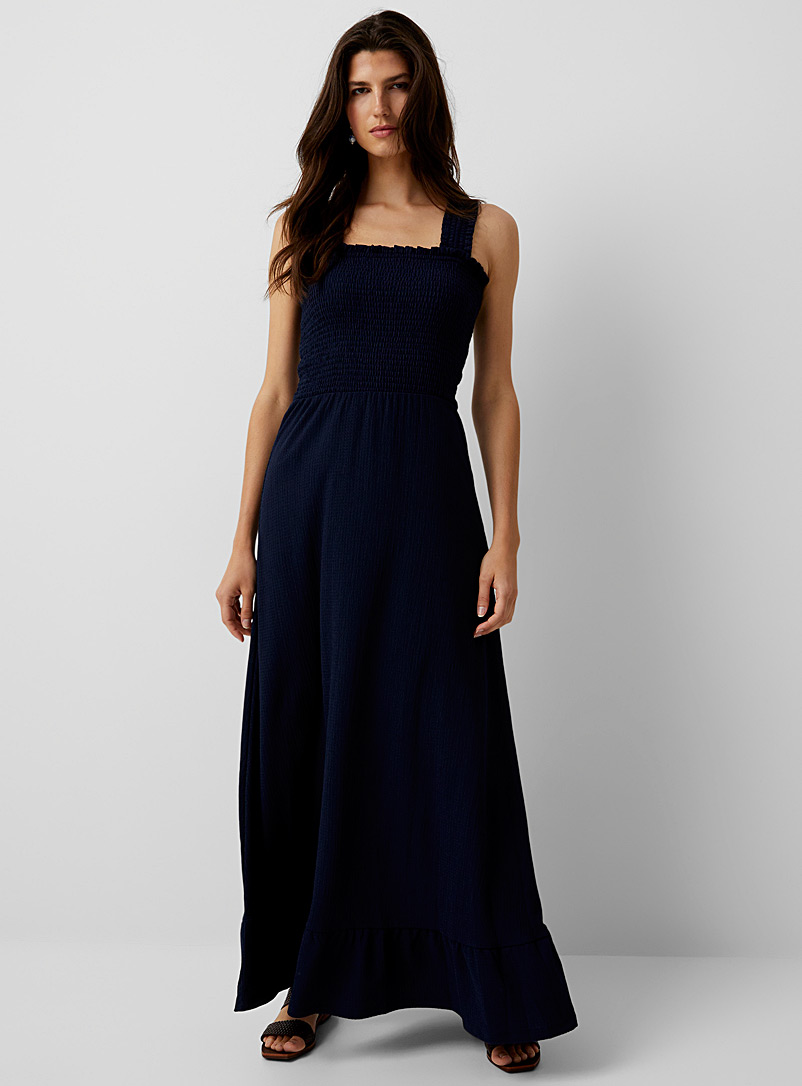 Michael      Michael Kors Dark Blue Ruffle-hem smocked dress for women