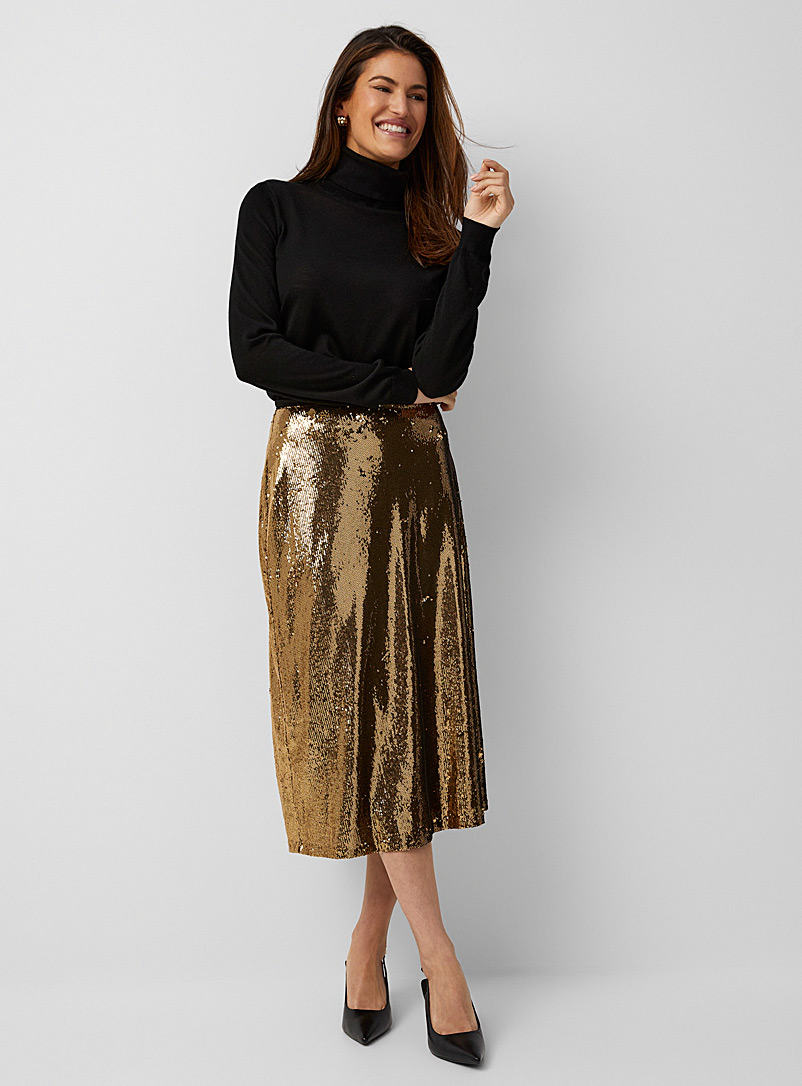 Michael      Michael Kors Gold Myriad of sequins midi skirt for women