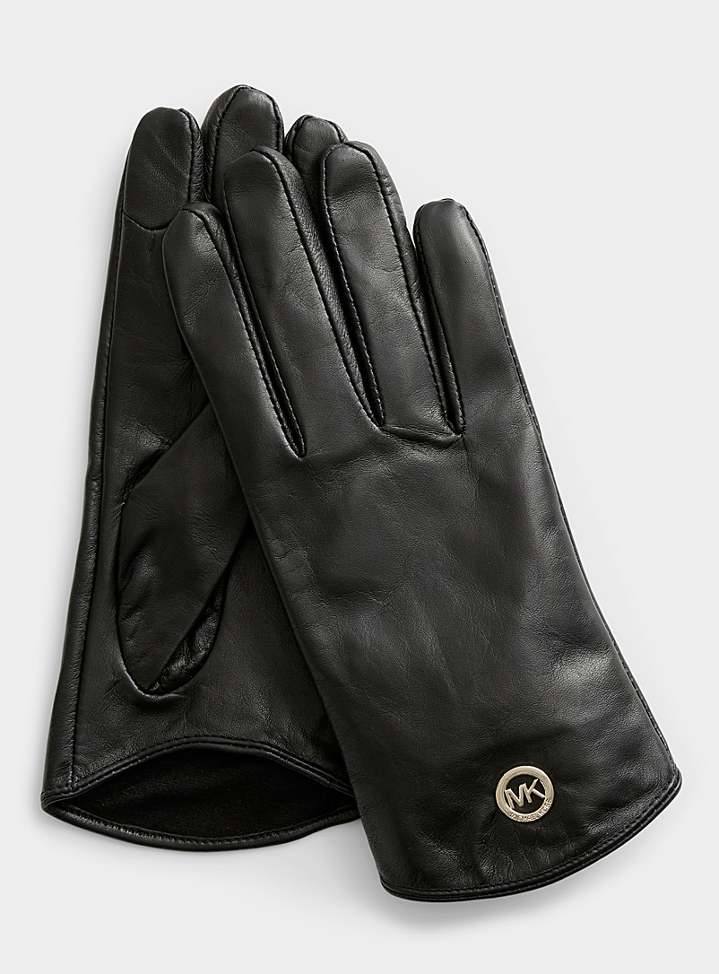 Michael Kors Black Golden monogram leather gloves for women