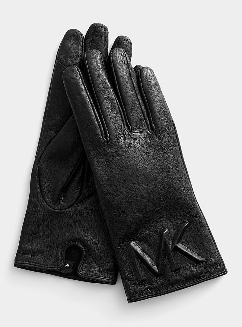 Michael Kors Black Embossed monogram leather gloves for women